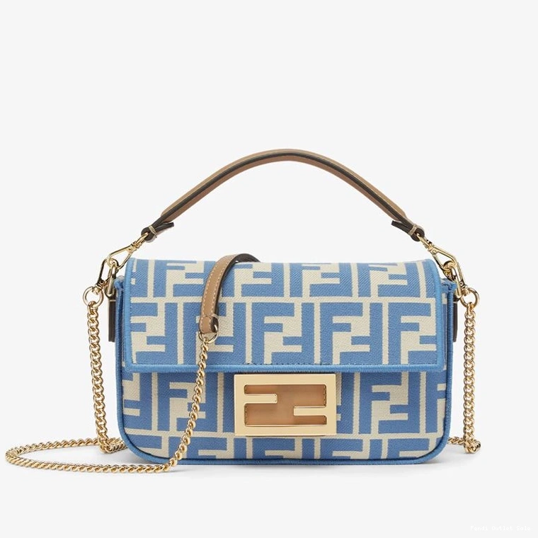 Cheap Bag Fendi FF In Mini Blue Motif Fabric Baguette 0825